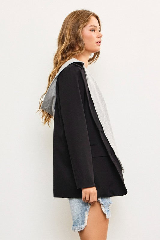 Layered Zip Up Hooded Blazer