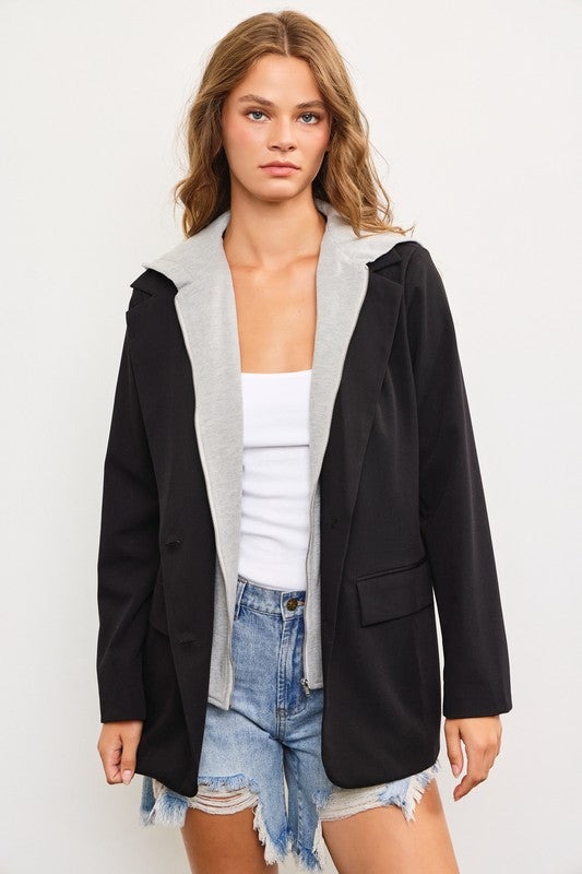 Layered Zip Up Hooded Blazer