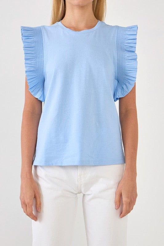 Powder Blue Ruffle Detail Top
