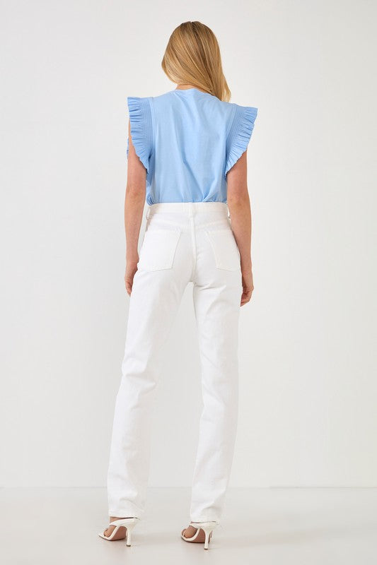 Powder Blue Ruffle Detail Top
