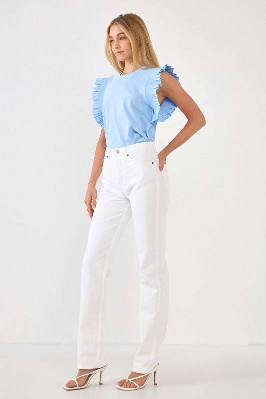 Powder Blue Ruffle Detail Top