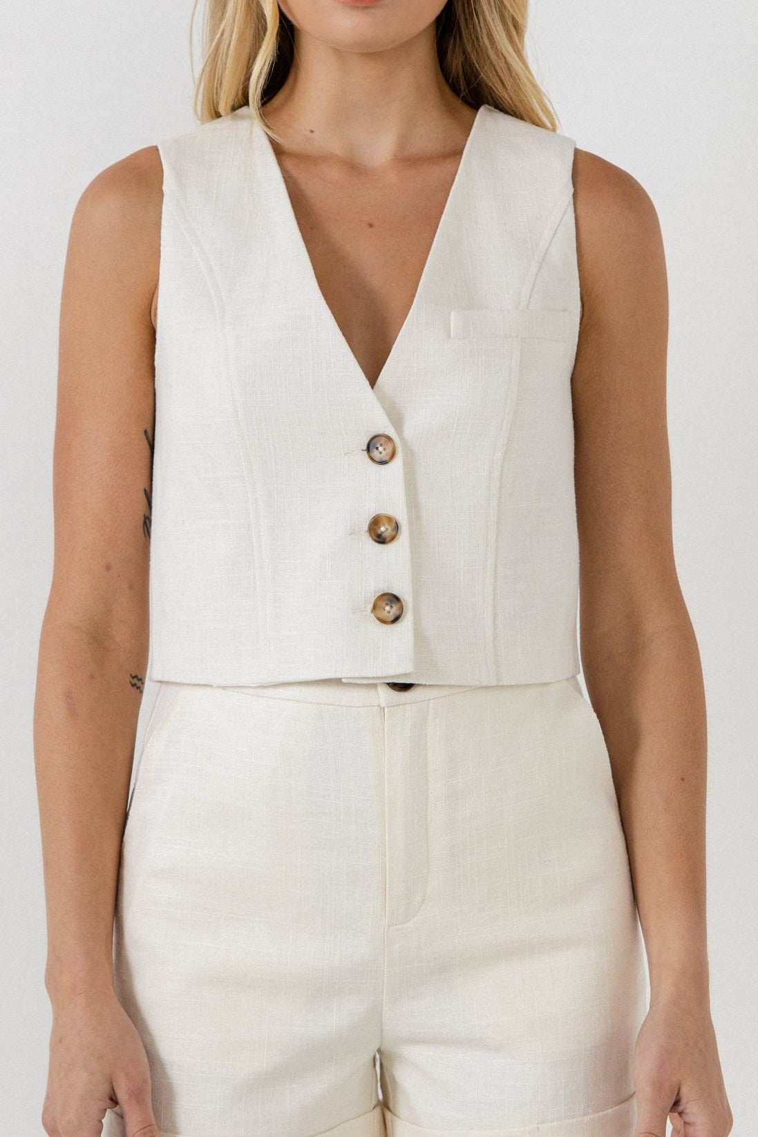 Linen Cropped Tailored Vest