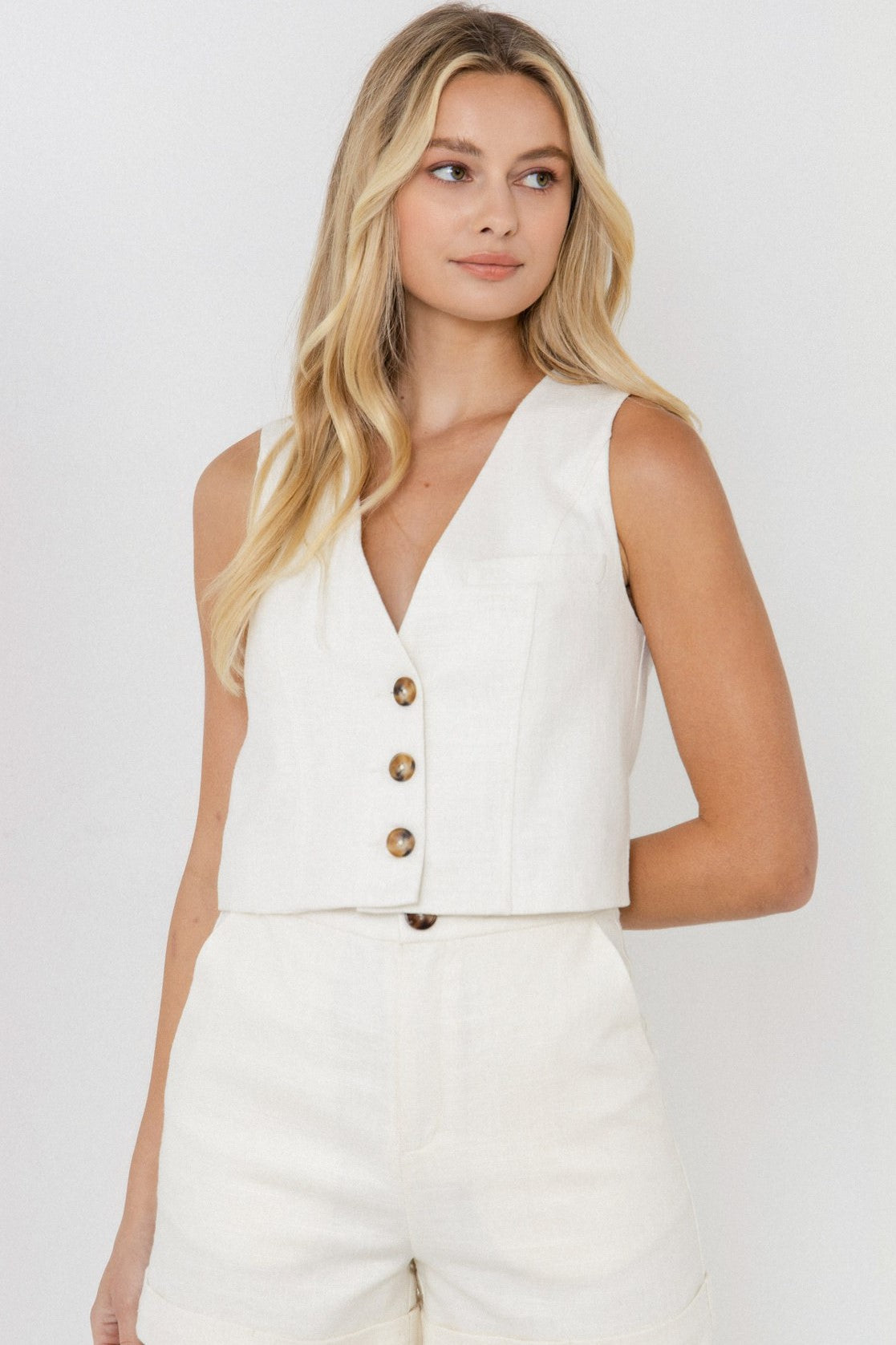Linen Cropped Tailored Vest