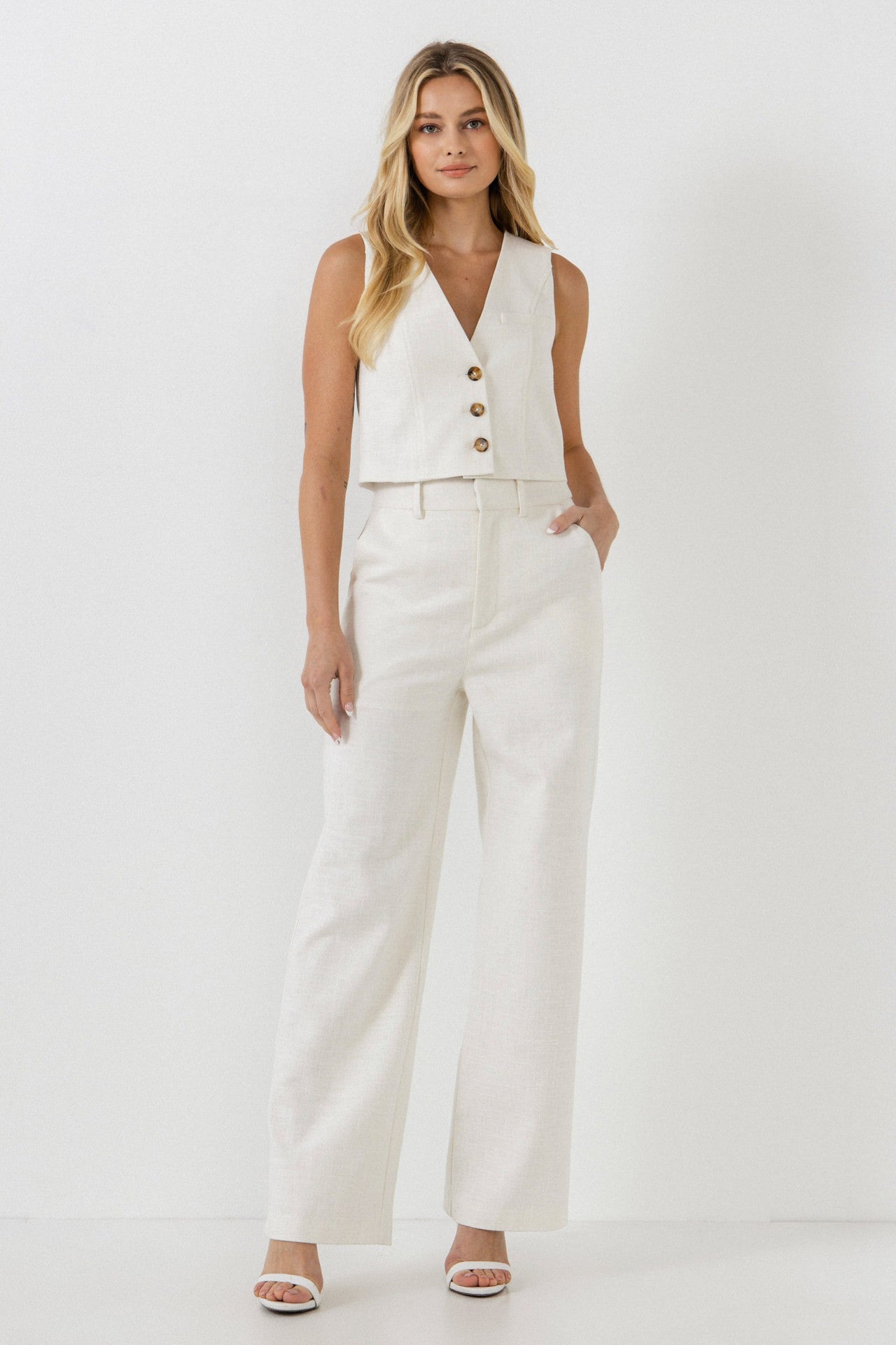 Linen Cropped Tailored Vest