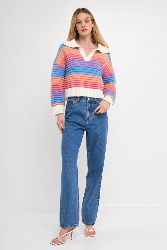 Rainbow Striped Knit Top