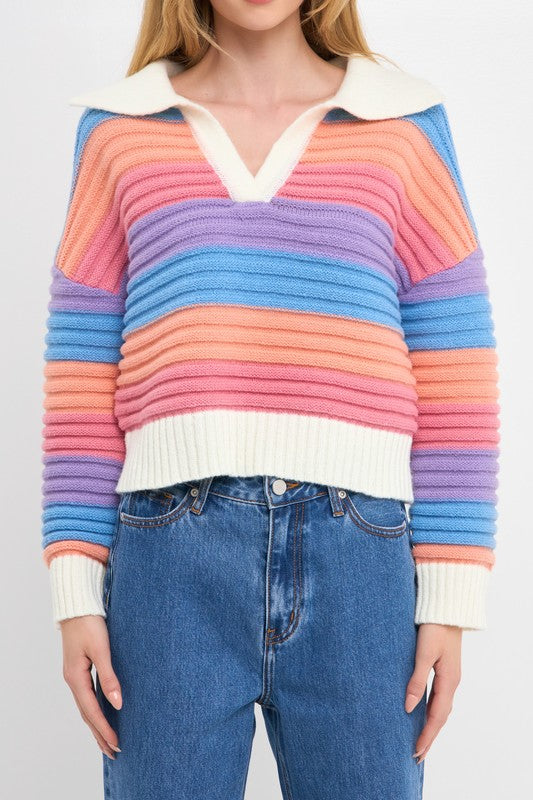 Rainbow Striped Knit Top