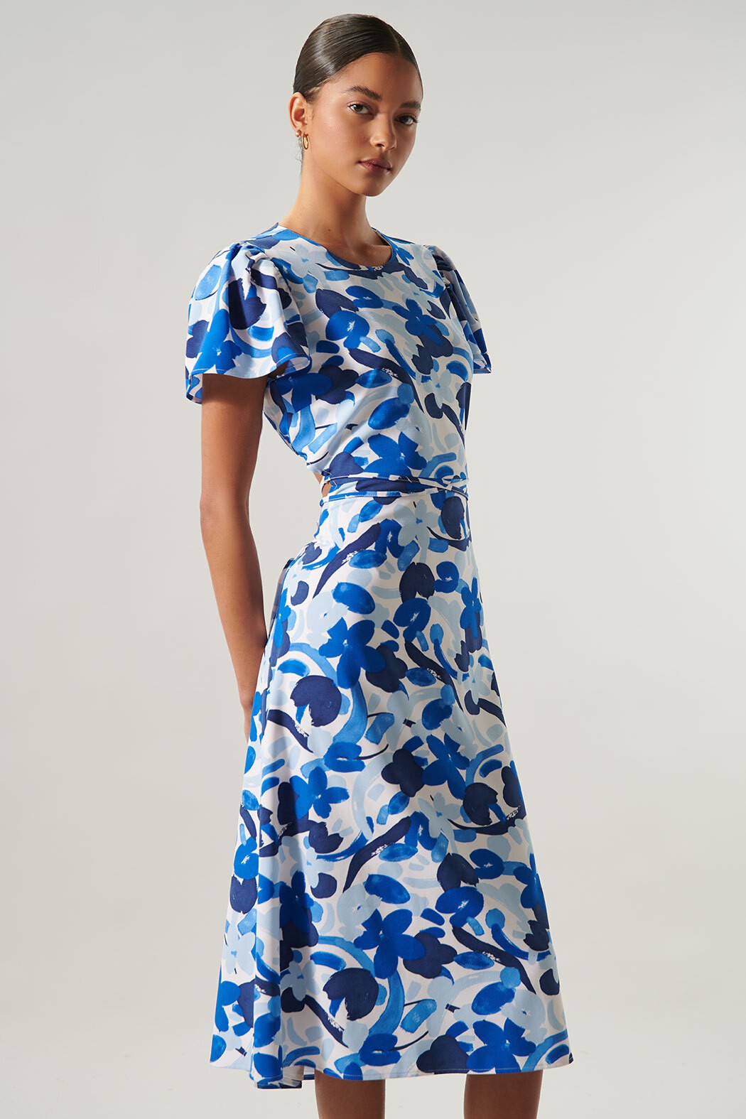 Blue Floral Midi Dress