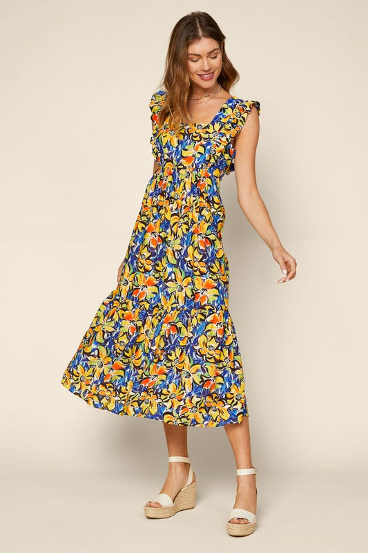 Ruffle Floral Midi Dress