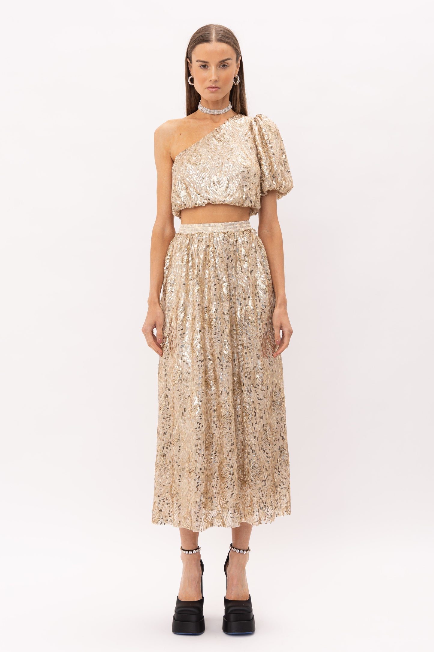 Sequin Set - One Shoulder Top & Midi Skirt